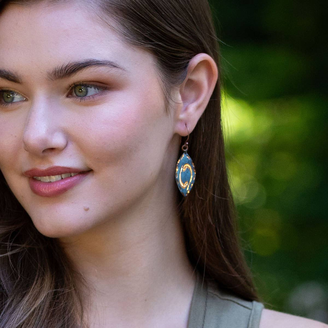 Patina Engraved Copper Earrings