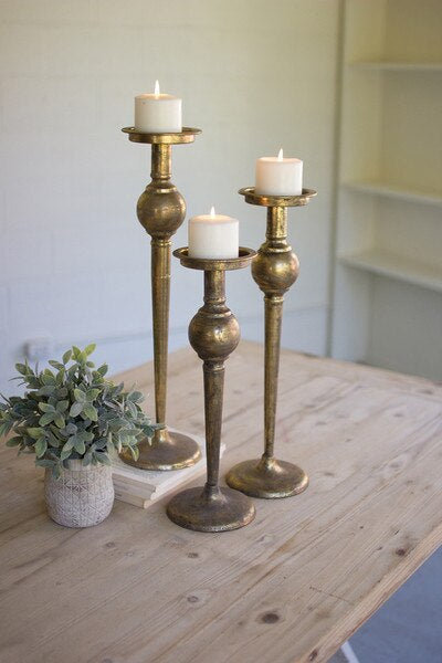 Antiqued Brass Candlestick Trio
