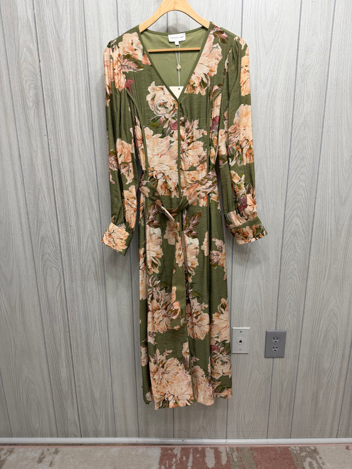 Olive Peony Belted Maxi Dress