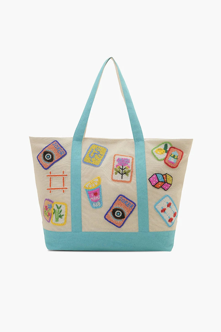 Mahjong Harbor Hand-Beaded Canvas Tote