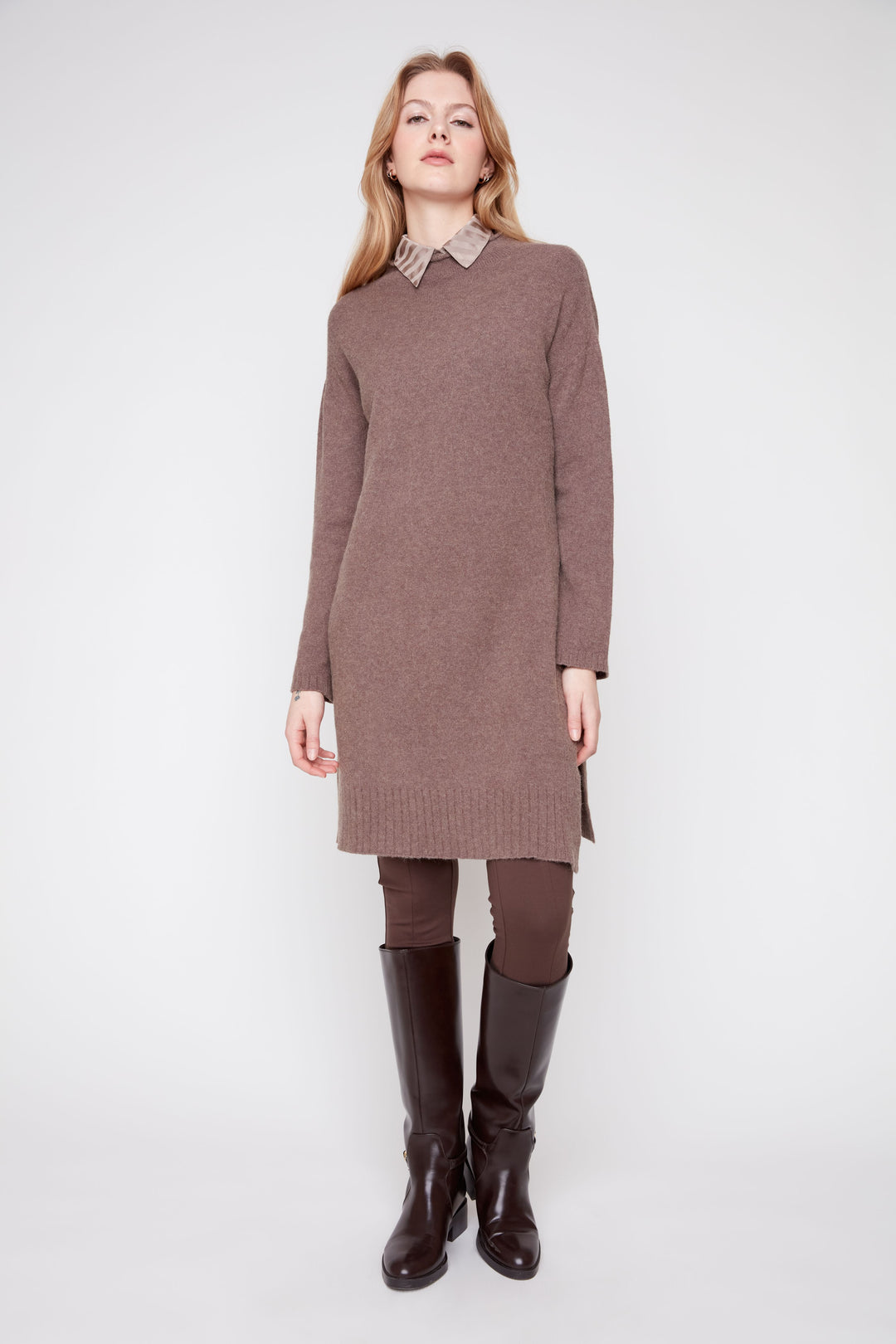 The Marlowe Side Slit Sweater Dress – Mocha