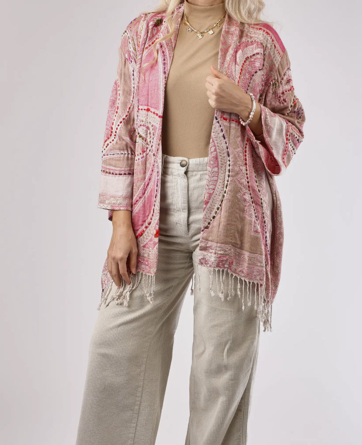 Blush Paisley Fringe Kimono
