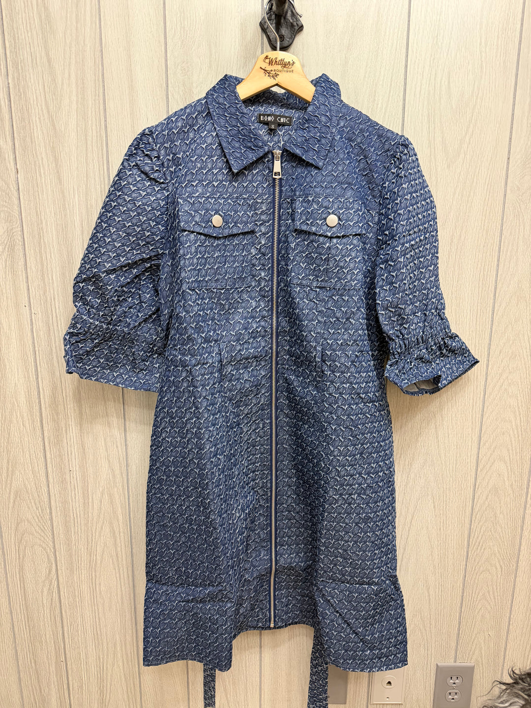 Indigo Texture Zip-Front Dress