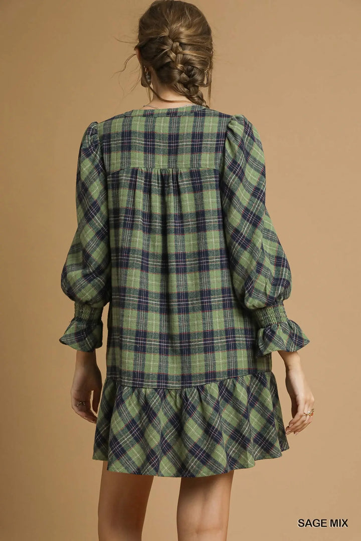 Sage Mix Plaid Dress