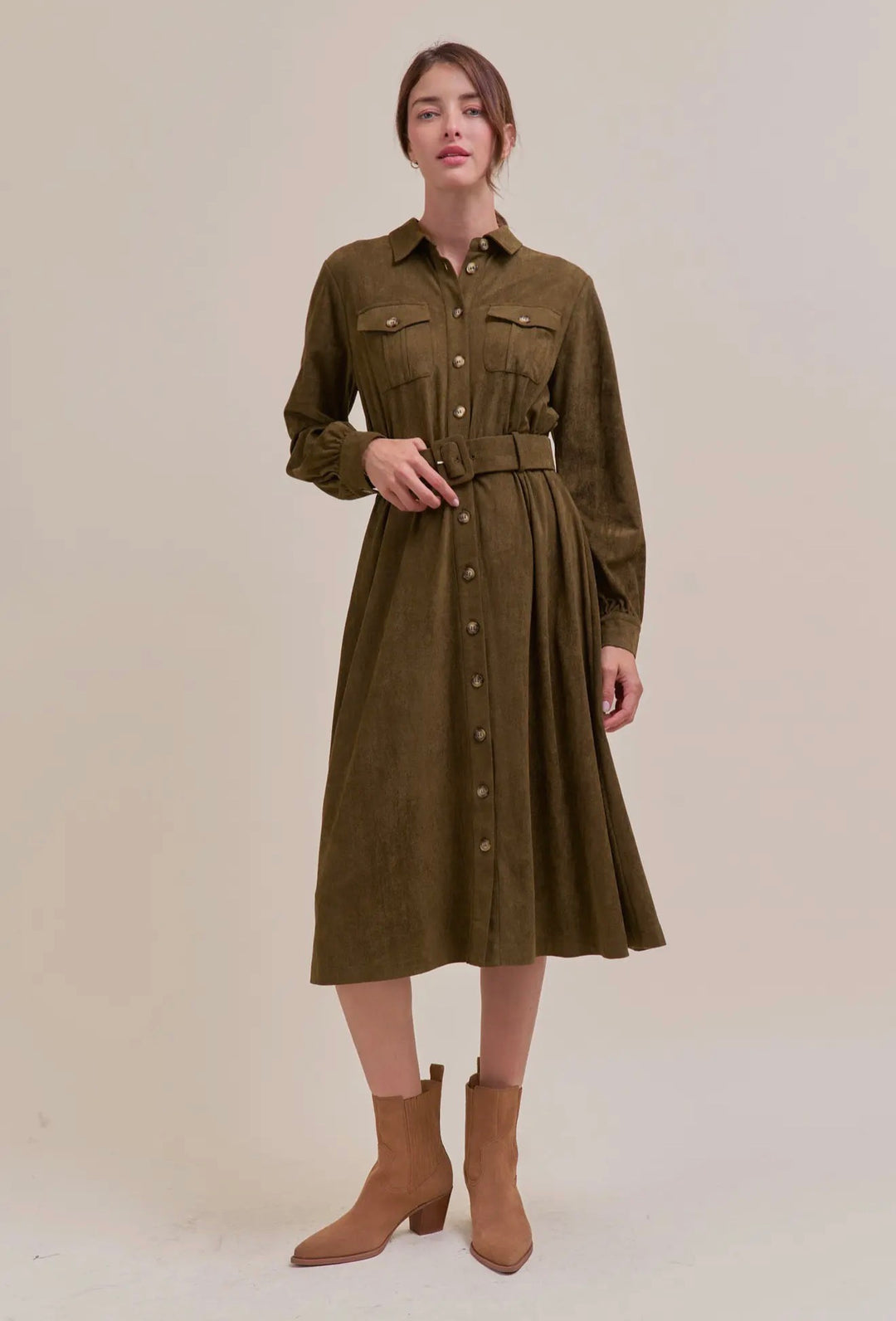 Sable Suede Shirt Dress