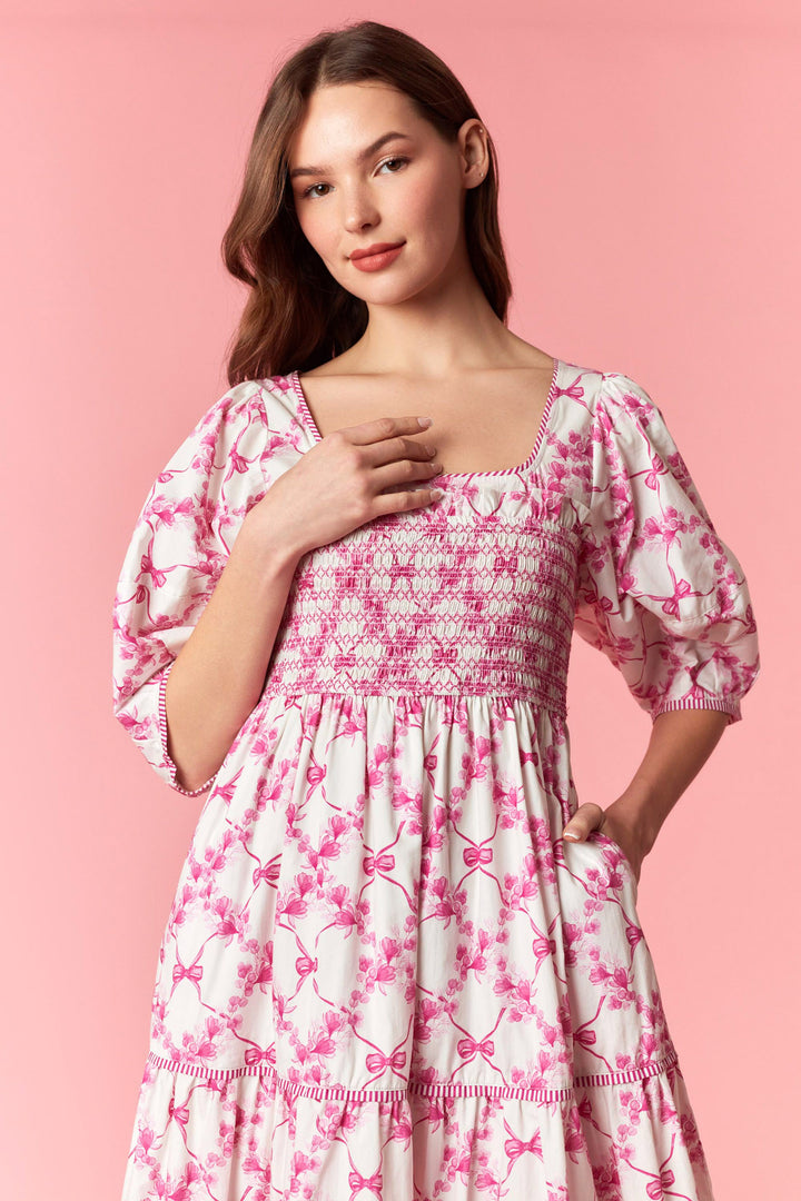 Pink Bow Garden Midi Dress