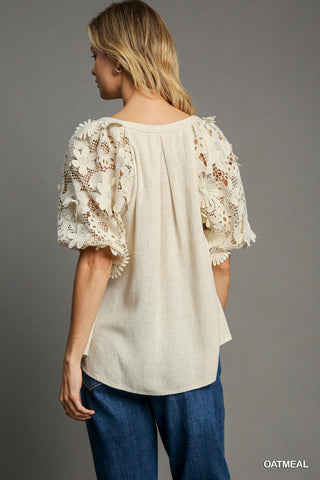 Floral Cut-Out Sleeve Top