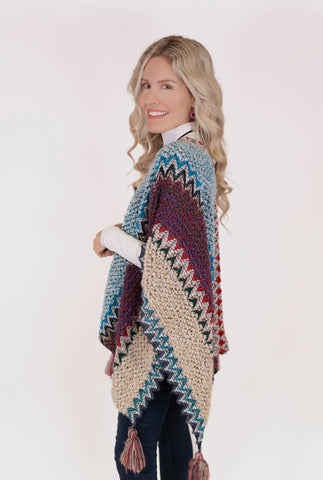 Multi-Colored Shawl with Tassels