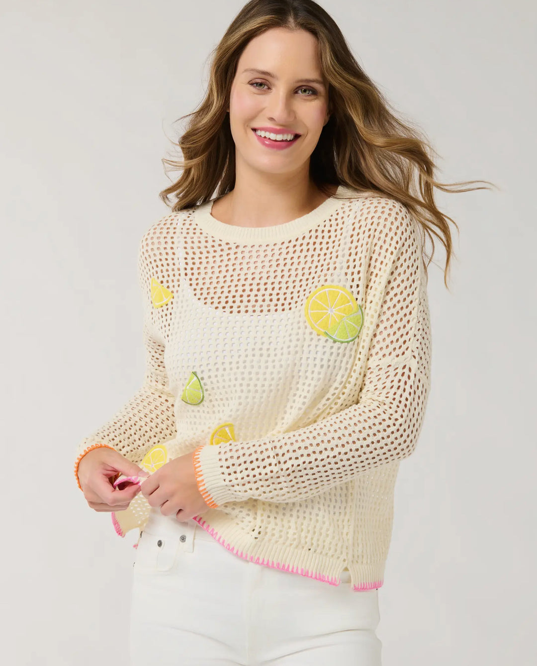 Citrus Splash Open Knit Sweater
