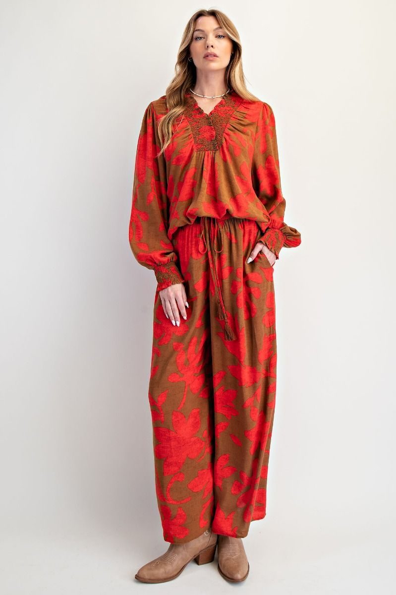 Autumn Petals Wide-Leg Pants