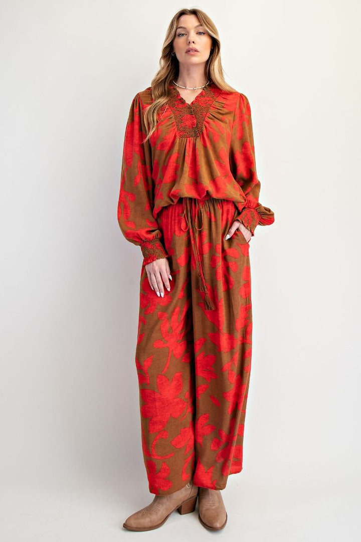 Autumn Petals Wide-Leg Pants