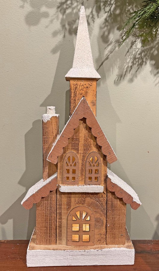 Rustic Wooden Church with Snow Accents – 20”