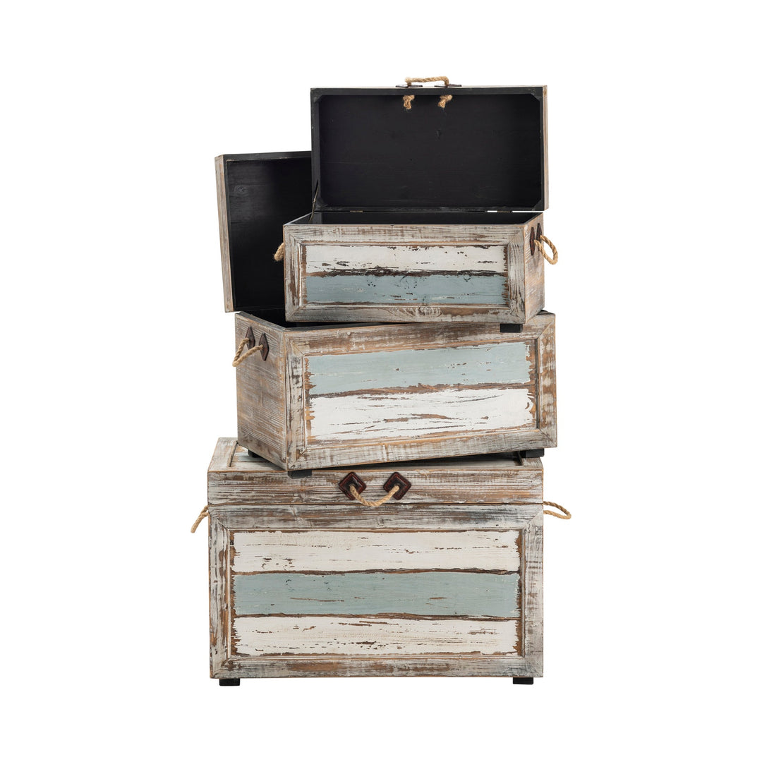 Coastal Distressed Wood Storage Trunk