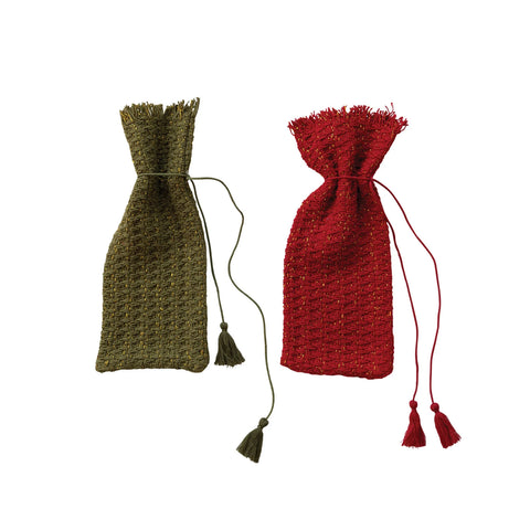 Metallic Fringe Wine Bag