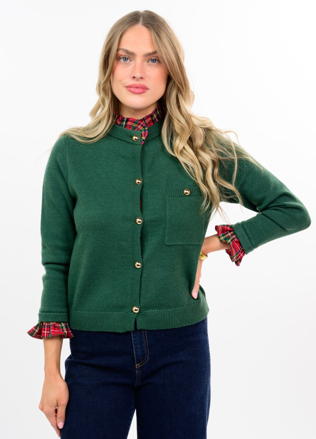 The Everly Plaid Detail Cardigan
