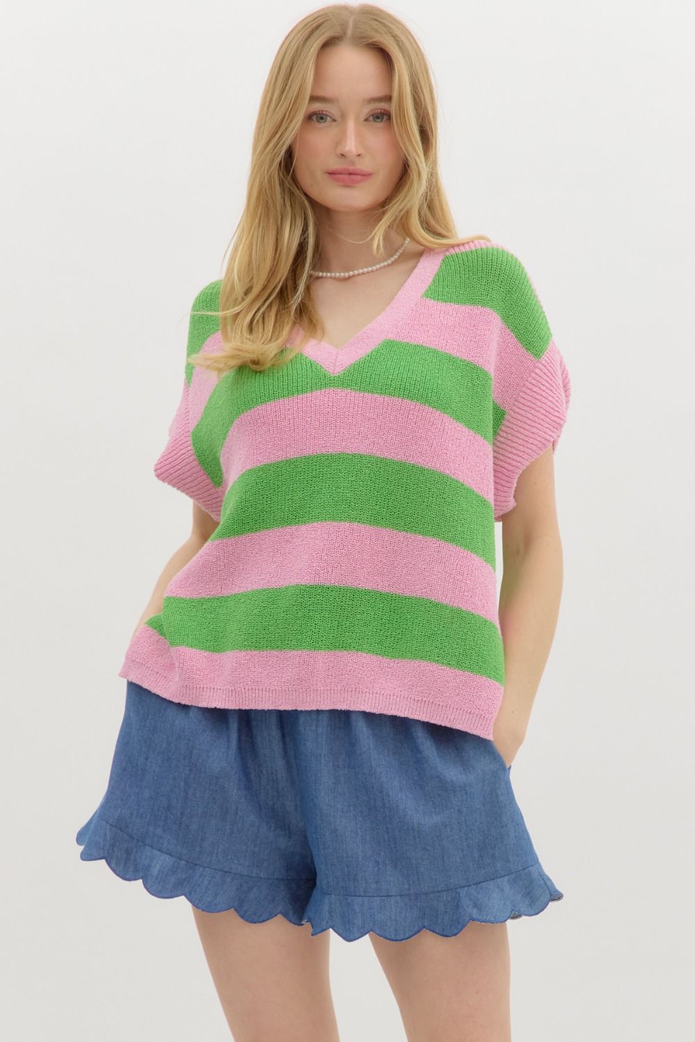 Pink & Green Striped Sweater