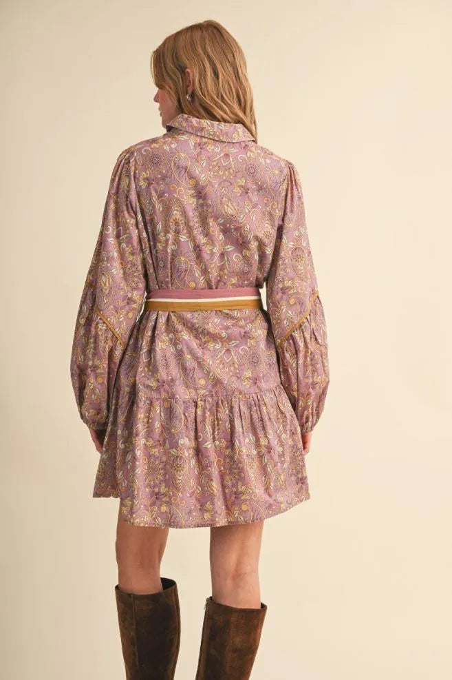 Mulberry Paisley Tie-Waist Dress