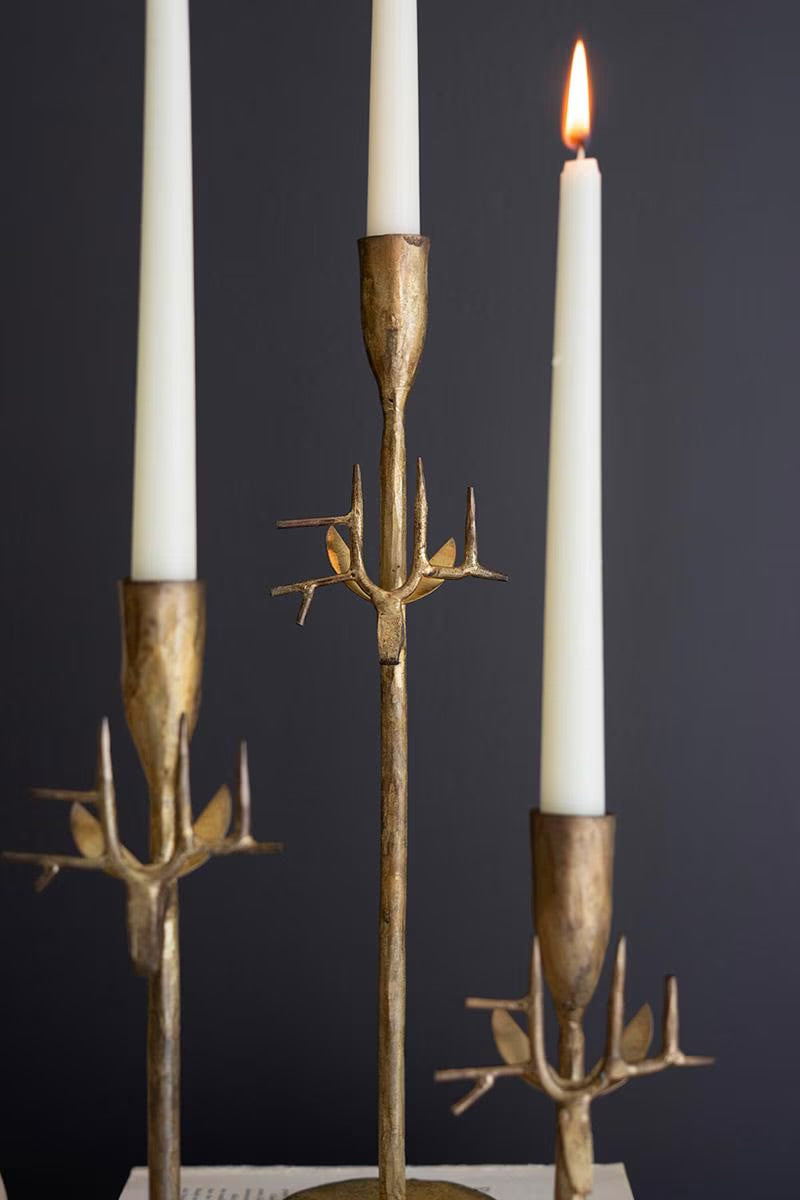 Gold Antler Forged Taper Candle Holder Set