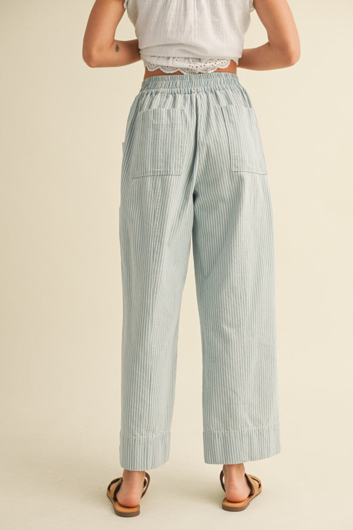 Light Blue Stripes Drawstring Pants