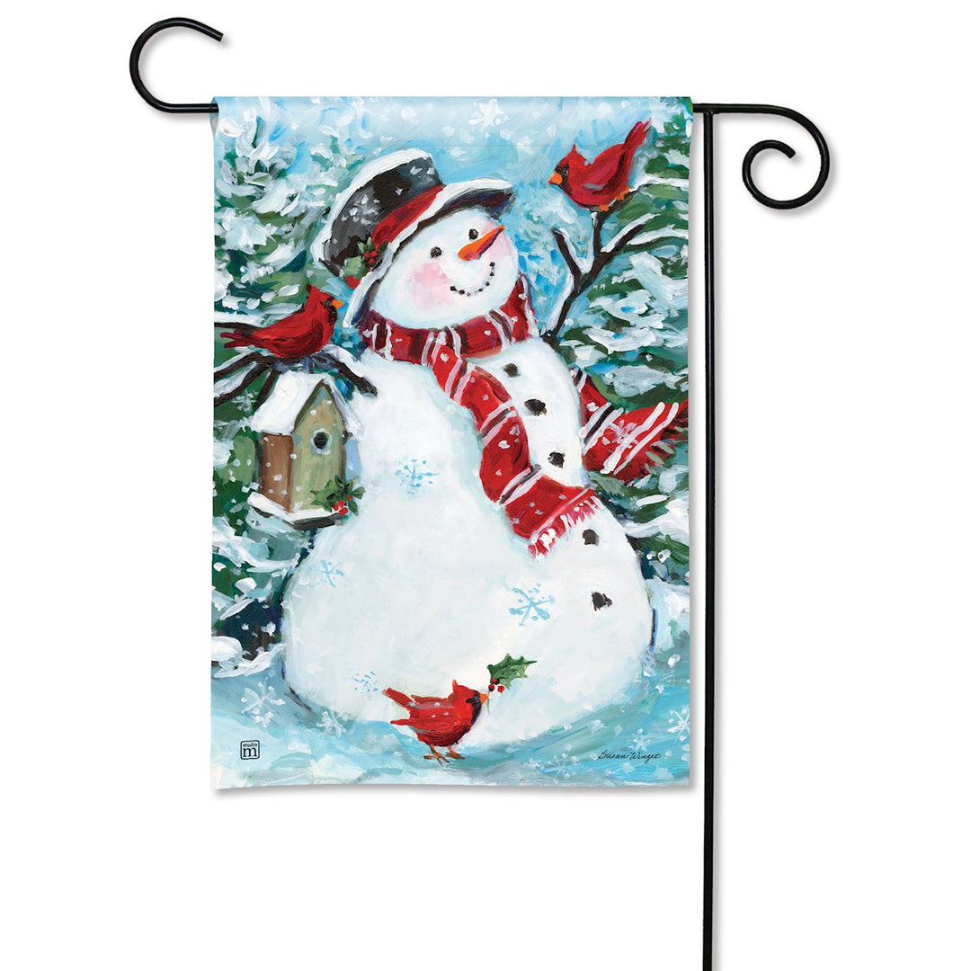 Cardinal Friends Snowman Garden Flag