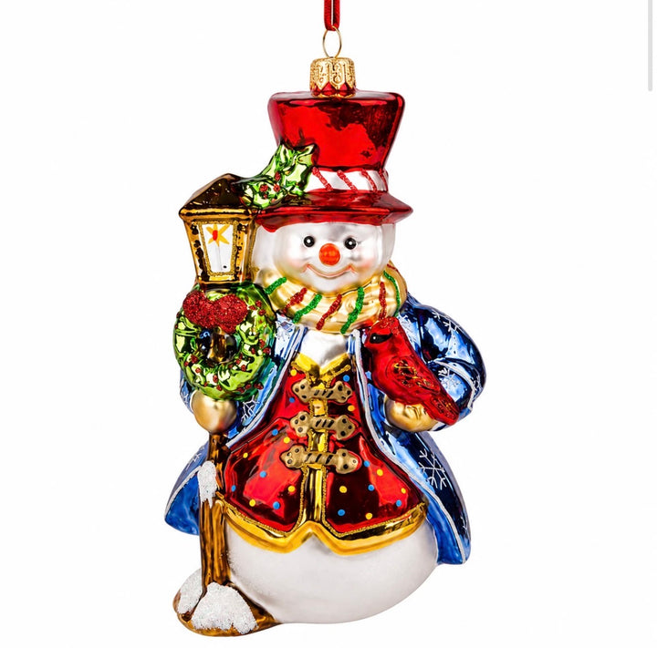 Huras Family: Stylish Snowman by Lamp Post Glass Ornament
