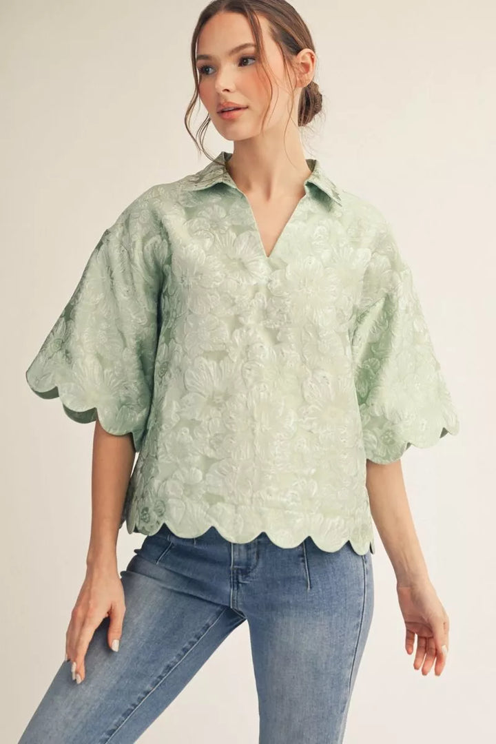 Sage Garden Scallop Blouse