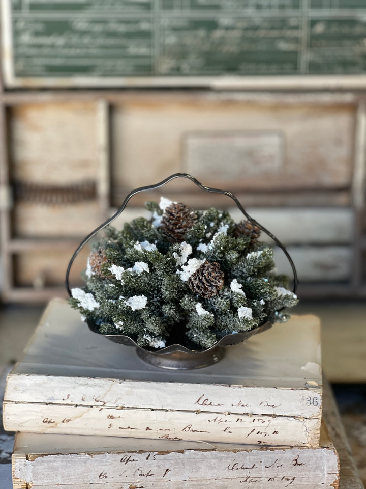 Snow-Kissed Evergreen & Pinecone Half Sphere