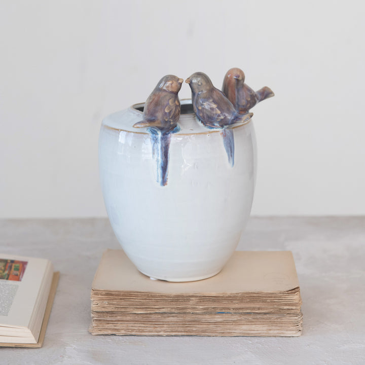 Perched Birds Stoneware Planter