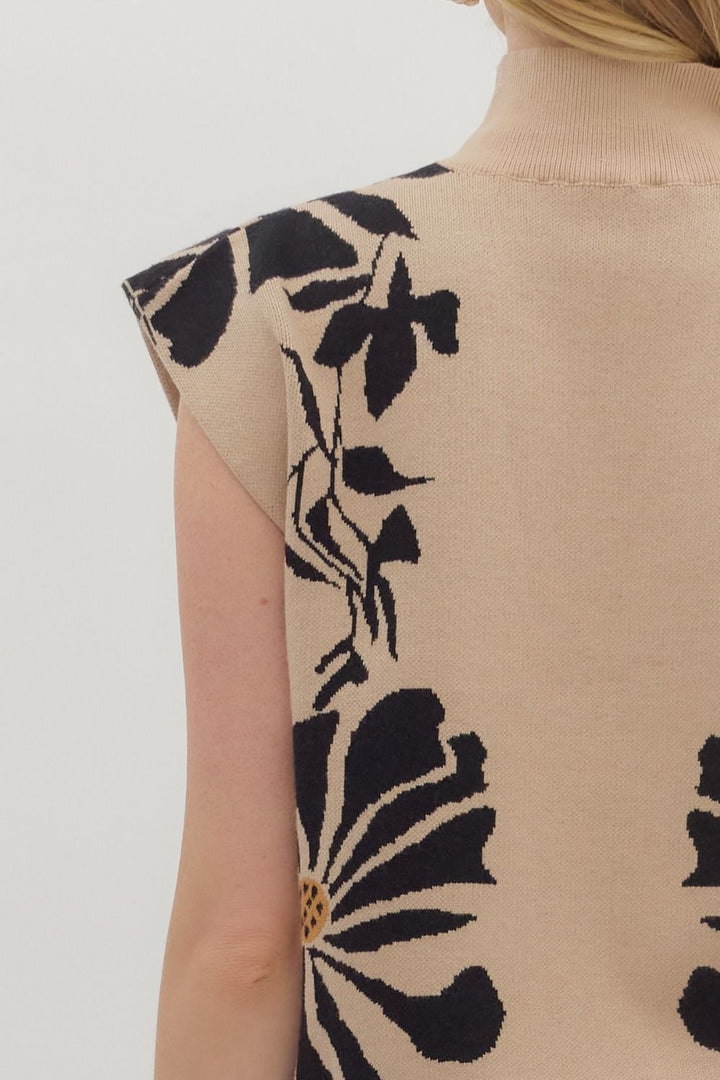Botanical Knit Mock Neck Sweater Vest