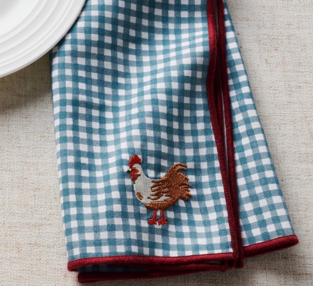 Farmhouse Gingham Embroidered Napkins