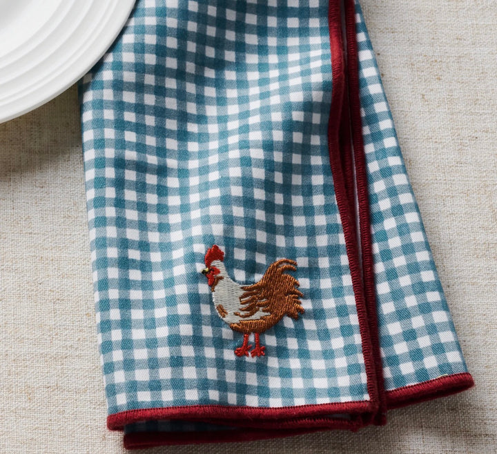Farmhouse Gingham Embroidered Napkins