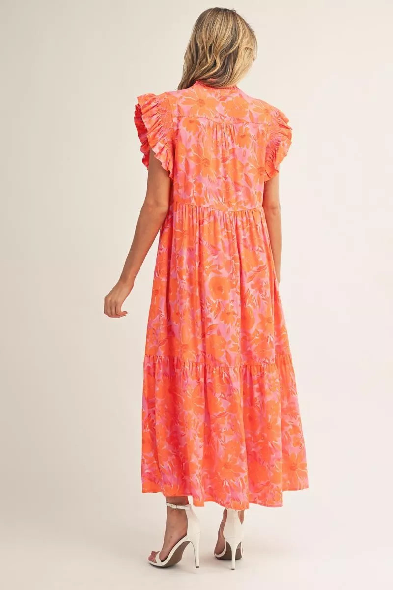 Sunset Bloom Ruffle Maxi Dress