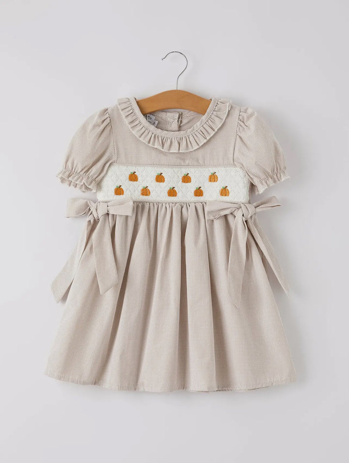 Smocked Pumpkin & Bows Dress