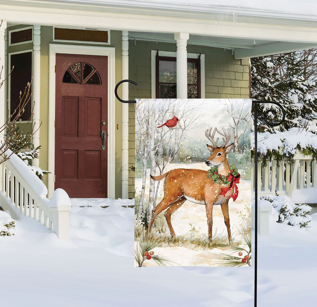 Woodland Christmas Deer Garden Flag