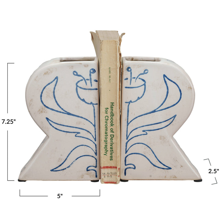 Blue Bloom Terra Cotta Bookends