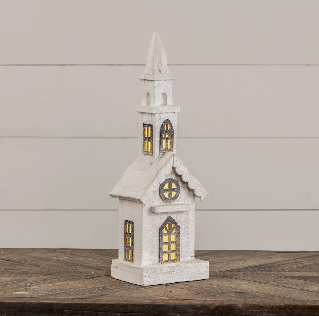 Lighted wooded church