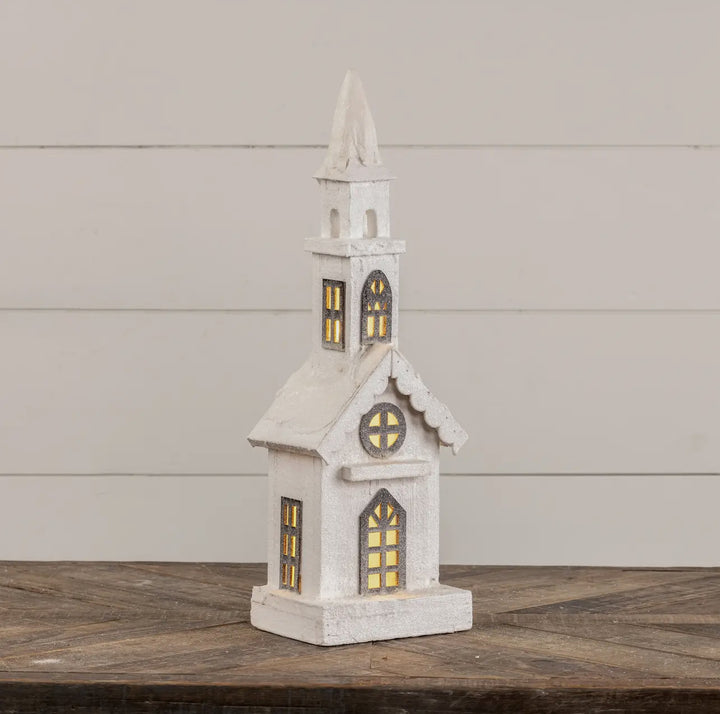 Lighted wooded church