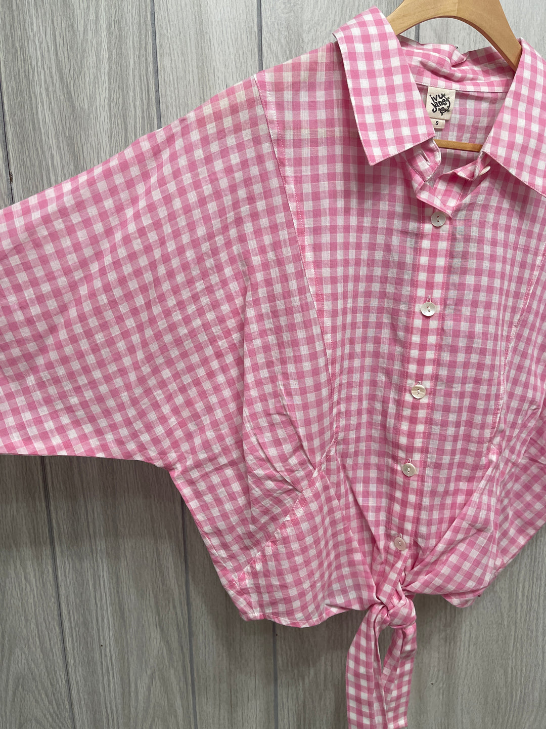 Pink Gingham Tie Top