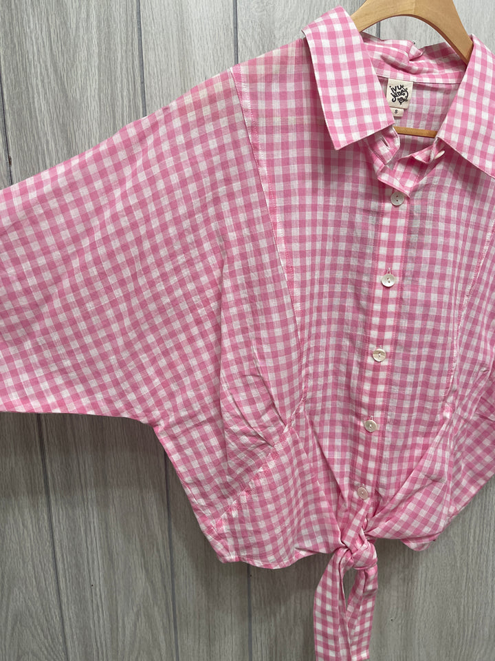Pink Gingham Tie Top