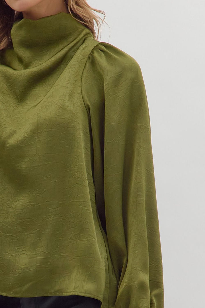 The Olive Luxe Satin Drape Top