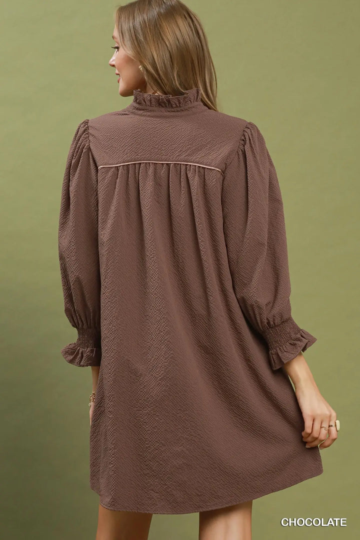 Sloane Textured Shift Dress – Chocolate