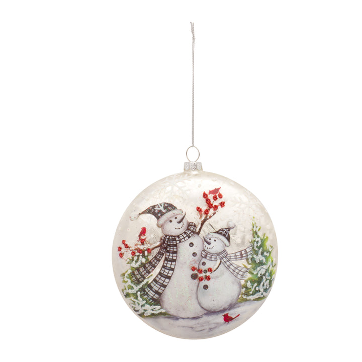 Winter Friends Glass Snowman Disc Ornament — 5.5"