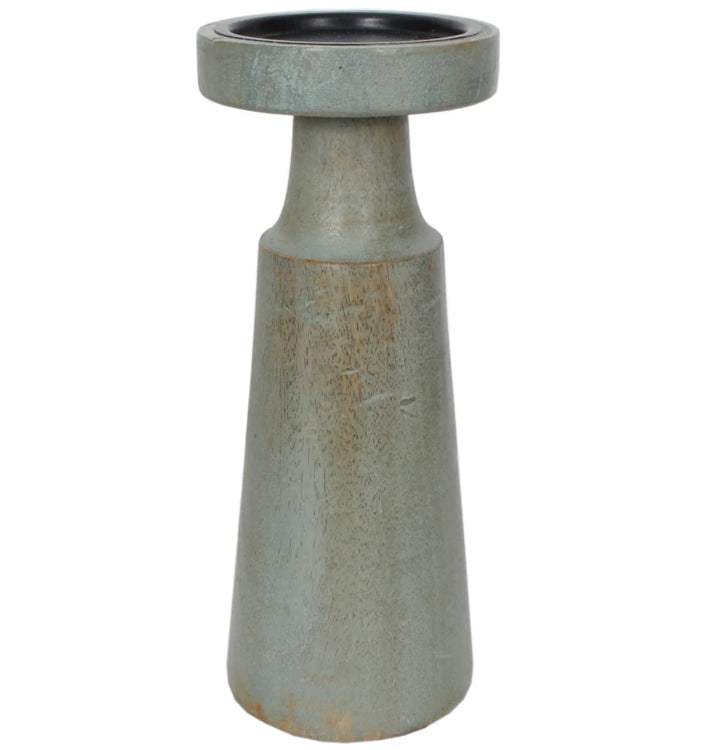 Sage Wood Pedestal Candle Holder