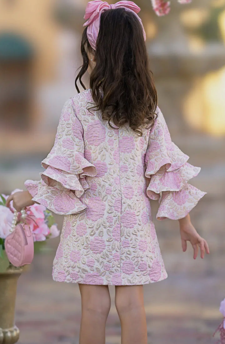 Blossoming Pink Ruffle Sleeve Dress