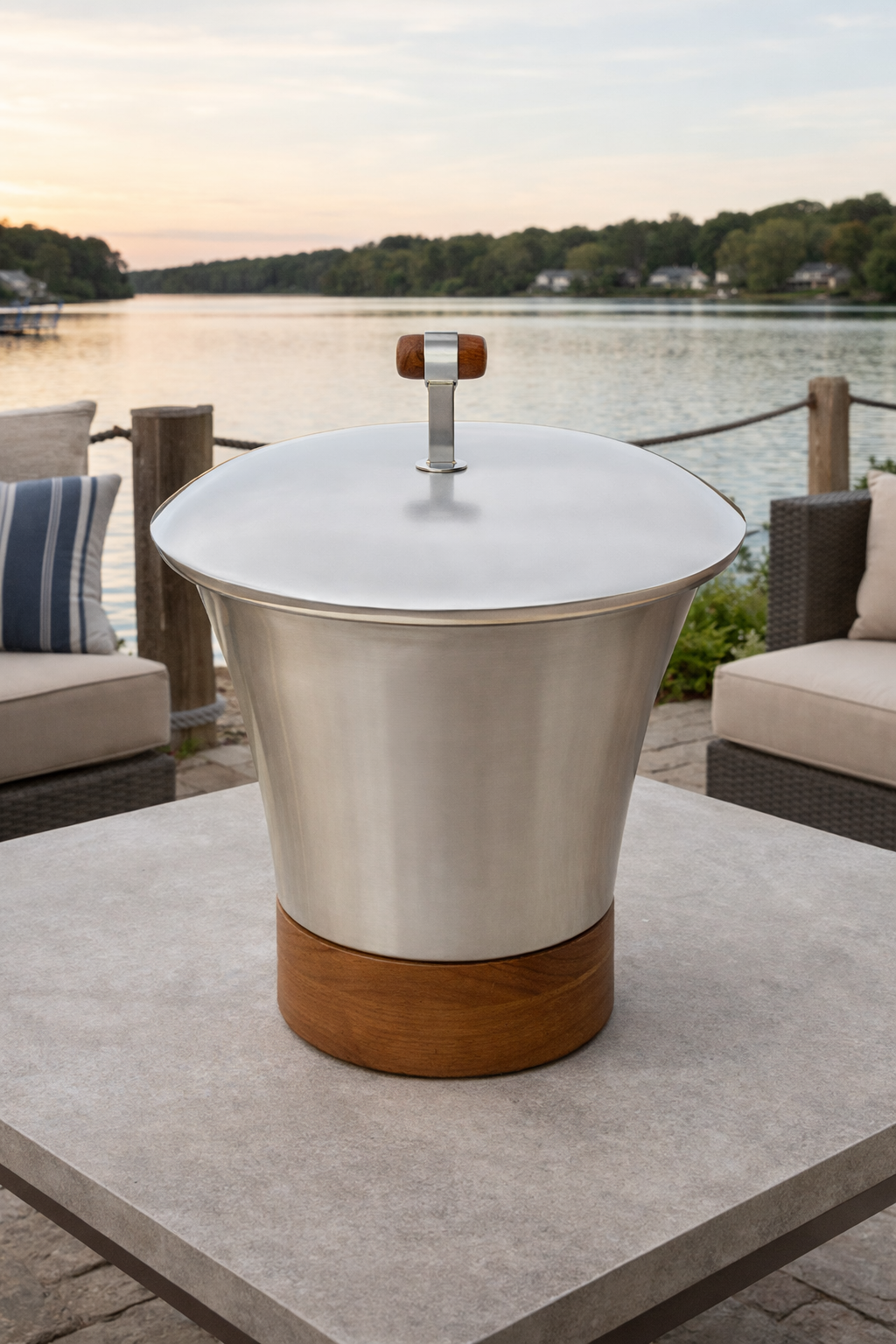 Stainless Steel Ice Bucket with Wood Stand