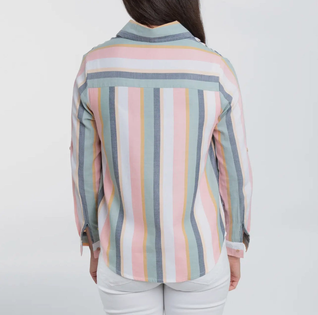 Long Sleeve Summer Stripe Button Up Top
