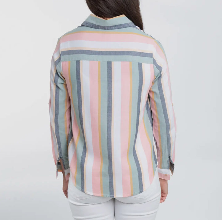 Long Sleeve Summer Stripe Button Up Top