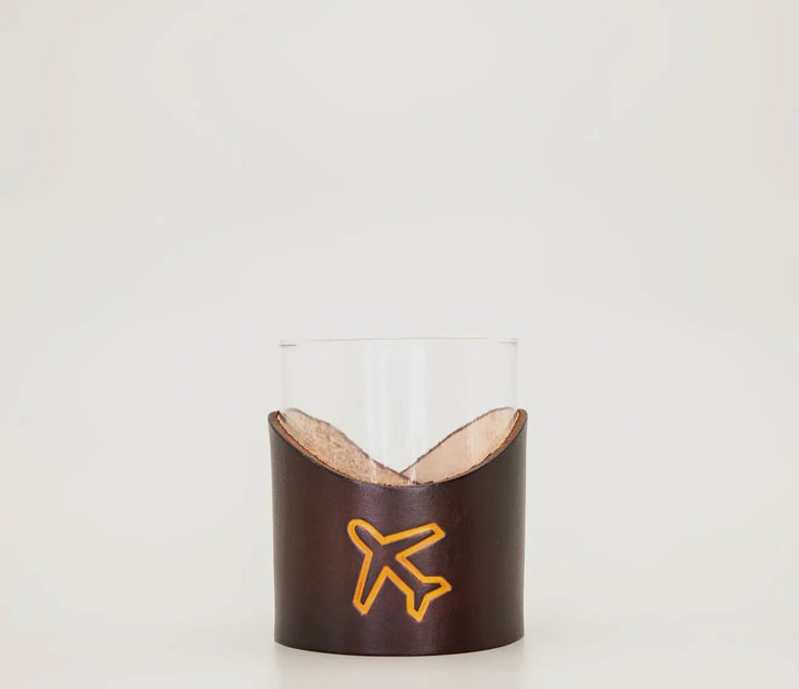 Lowball Glass with Genuine Leather Holder