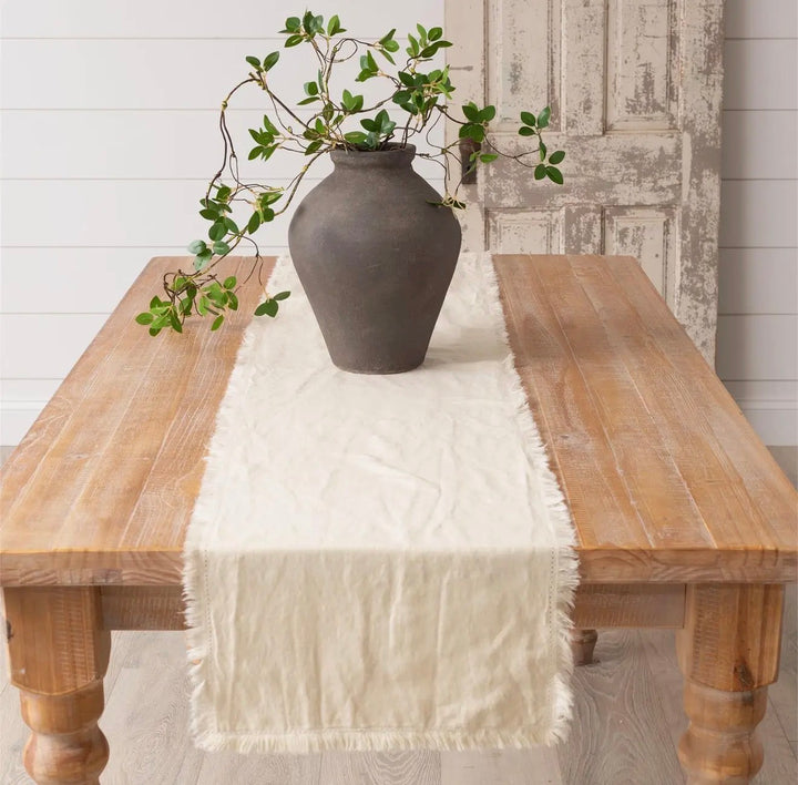 Stonewashed Linen Blend Table Runner, Cream