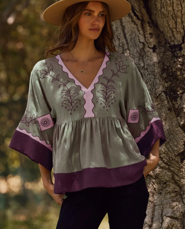 Meadow Muse Embroidered Babydoll Top